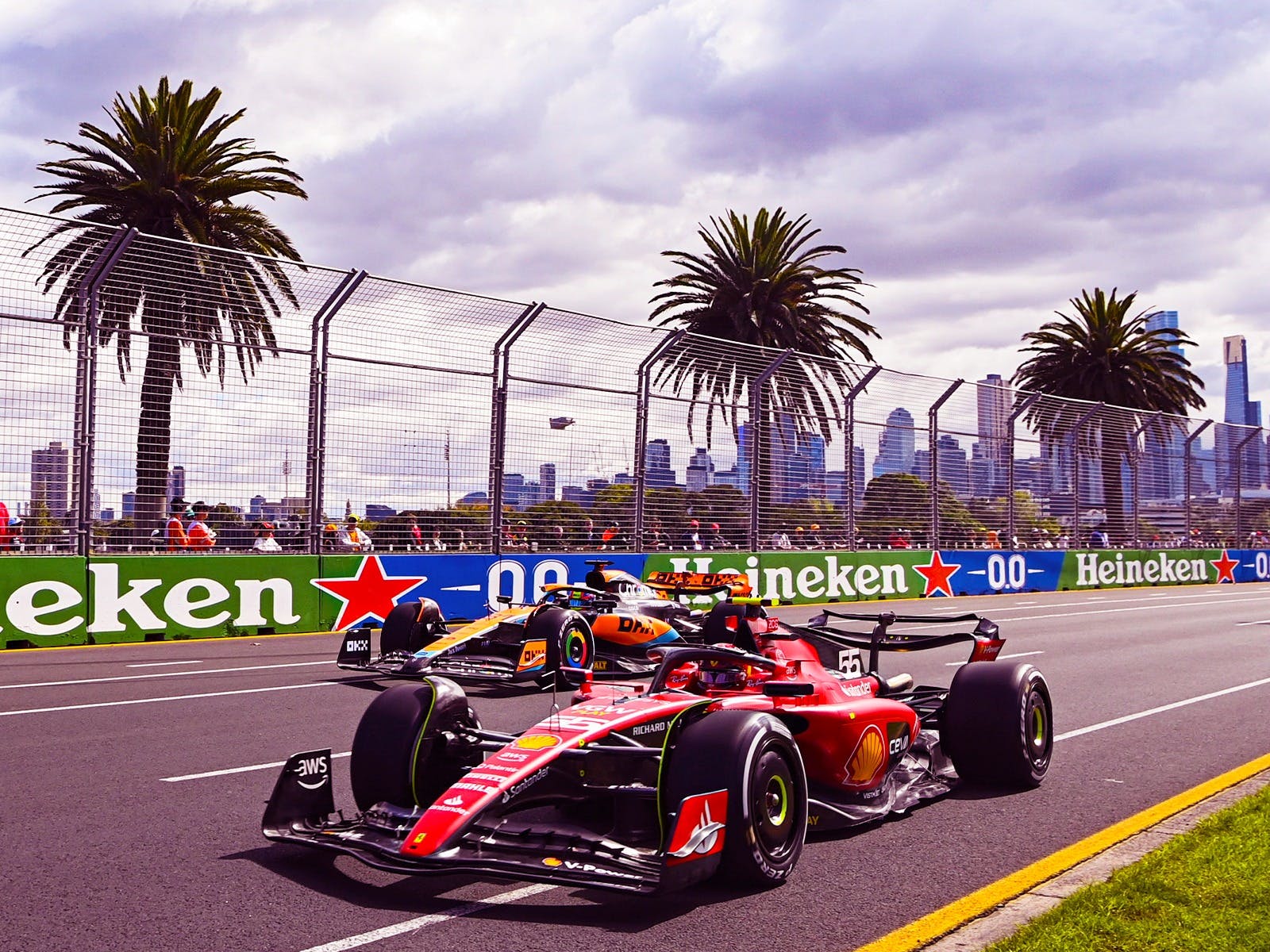 Racing in the Australian Grand Prix around Albert Park Lake, Melbourne. Photo: Events Melbourne/Australian Grand Prix Corporation.