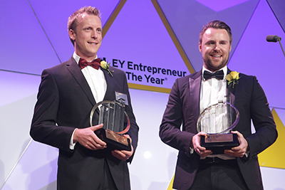 Pictured are Joe Davenport and Owen Kerr, founders of the disruptive foreign exchange trading platform Pepperstone, receiving the 2014 EY Entrepreneur of the Year Award.