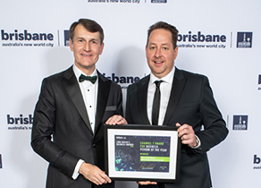 Tim McGahan receives the Business Person of the Year award from Brisbane Lord Mayor Graham Quirk (left) at the Lord Mayor's Business Awards.