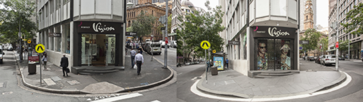 Sydney's Pitt and Spring Streets before and after.