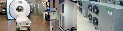 A typical MRI setup (left) has a great deal of supporting chiller and control technology behind the scenes to make it all work effectively – and that's where PREH's innovative approach comes in.