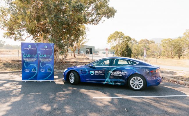 Seeing Machines' CAN Drive phase one is being tested in Canberra, using a Tesla saloon.