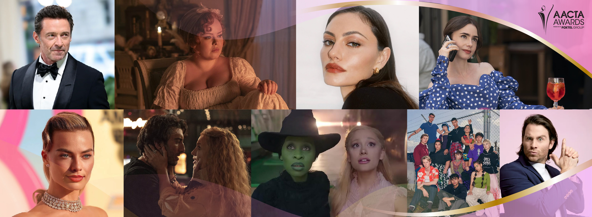 Some of the nominees for the 2026 AACTA Audience Choice Awards. Among the 2026 winners were Margot Robbie, Jacob Elordi and Robert Irwin.