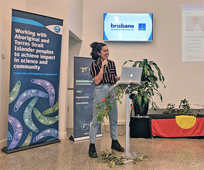 Tamina Pitt speaks at the First Nations Youth Summit in Brisbane.