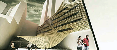 What the macadamia nut-derived gradient timber panel might look like and how it could be applied through 3D printing.