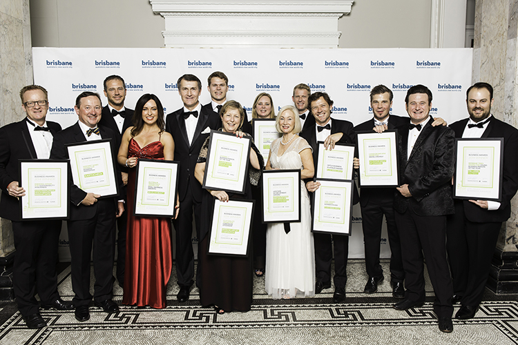 Brisbane Lord Mayor Graham Quirk (fifth from left) with the 2014 Brisbane Lord Mayor's Business Award winners.