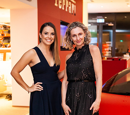 Alexandra Taylor and Michelle Delamont at Ferrari Driven Women's event raising funds for Women's Legal Service Queensland.