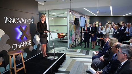 Julie Bishop (left) launches the innovationXchange at the new Barton headquarters in Canberra.