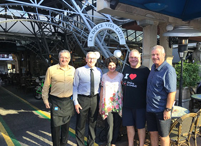 Pictured from left are Roberto Semsara of La Dolce Vita Caffe, Mater Foundation CEO Nigel Harris, Mater's executive director of philanthropy Lesley Ray, David Smiddy, father of the late Adam Smiddy, and Peter Smith, also of La Dolce Vita Caffe.