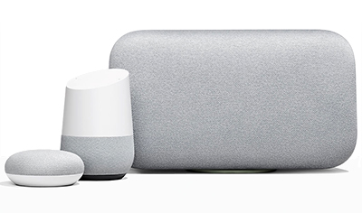 From left are Google Home Mini, Google Home and Google Home Maxi.