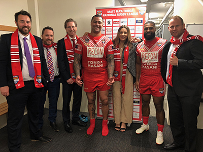 Recon Solutions CEO Steve Scanlan (right) and his team continue to sponsor community and sporting causes, including another up-and-coming champion team, Tonga's national rugby side, Mate Ma’a Tonga.